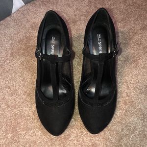 Call It Spring Black Heels w/ Mesh + Strap Detail